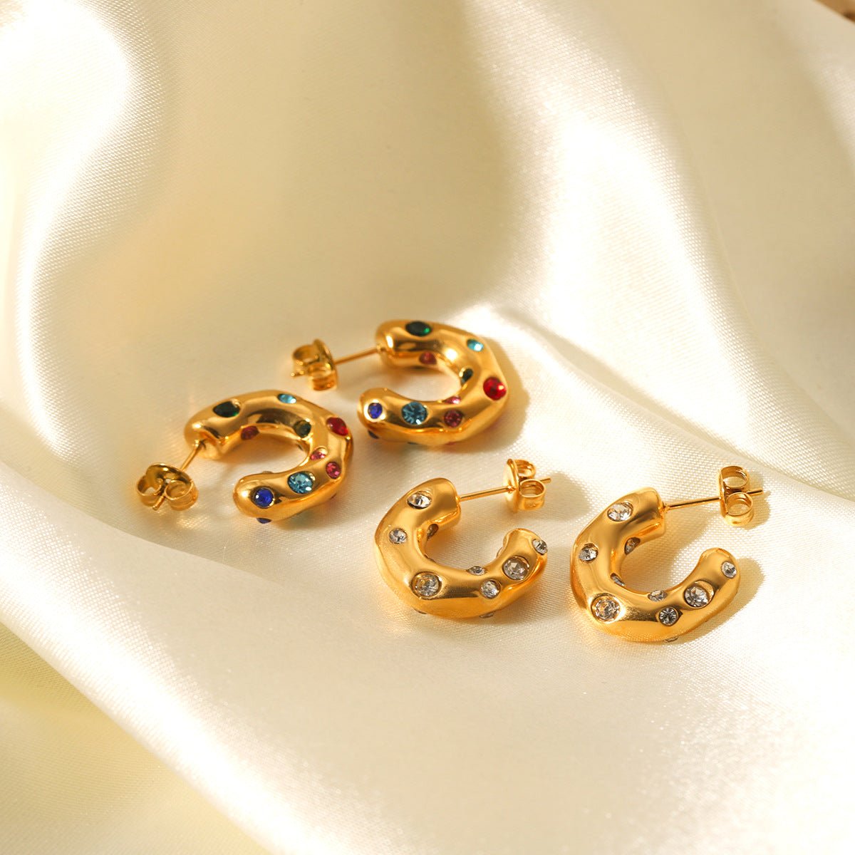 Special-Shaped 18K Gold Stainless Steel Earrings With Zircon C-Shaped Earrings For Women Titanium Steel Earrings