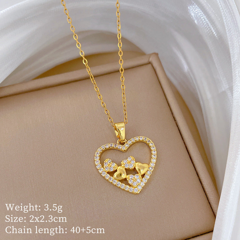 Copper Micro-Inlaid Cross Fashionable And Gorgeous Full Diamond Necklace For Women All-Match Clavicle Chain Titanium Steel