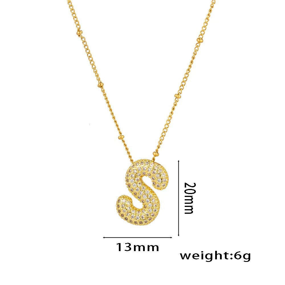 New Micro-Inlaid Zircon 26 Letter Pendant Necklace Copper Plated 18K Gold Fashionable And Classic