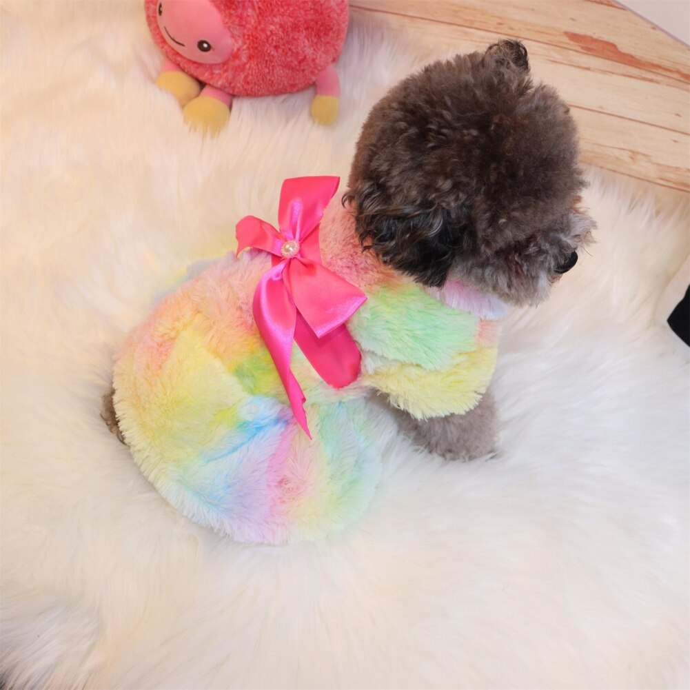 Printed Fleece Bowknot Puppy Coat