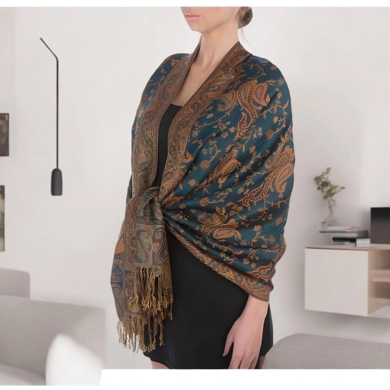 Women's Pastoral Cashew Nuts Flower Polyester Tassel Scarf