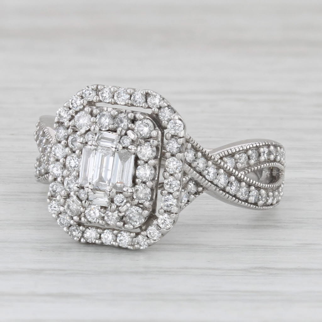 0.90ctw Diamond Double Halo Engagement Ring 14k White Gold Size 7