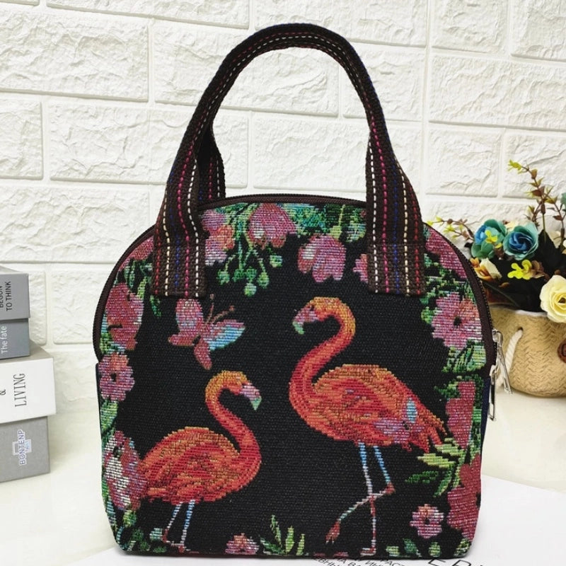 Women's Cotton And Linen Animal Cute Weave Shell Zipper Handbag