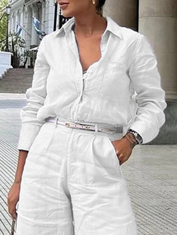 Long Sleeves Loose Solid Color Split-Joint Lapel Blouses&Shirts Tops