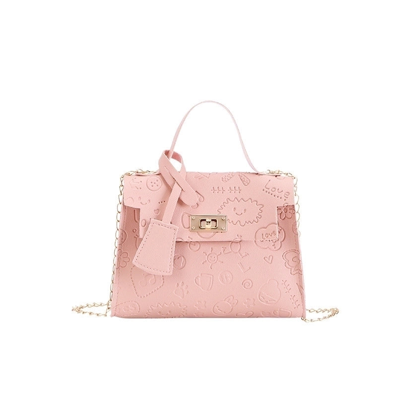 Women's Small Pu Leather Cartoon Cute Square Lock Clasp Crossbody Bag