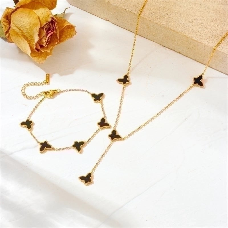 Retro Minimalist Irregular Titanium Steel Inlay Artificial Gemstones Earrings Necklace