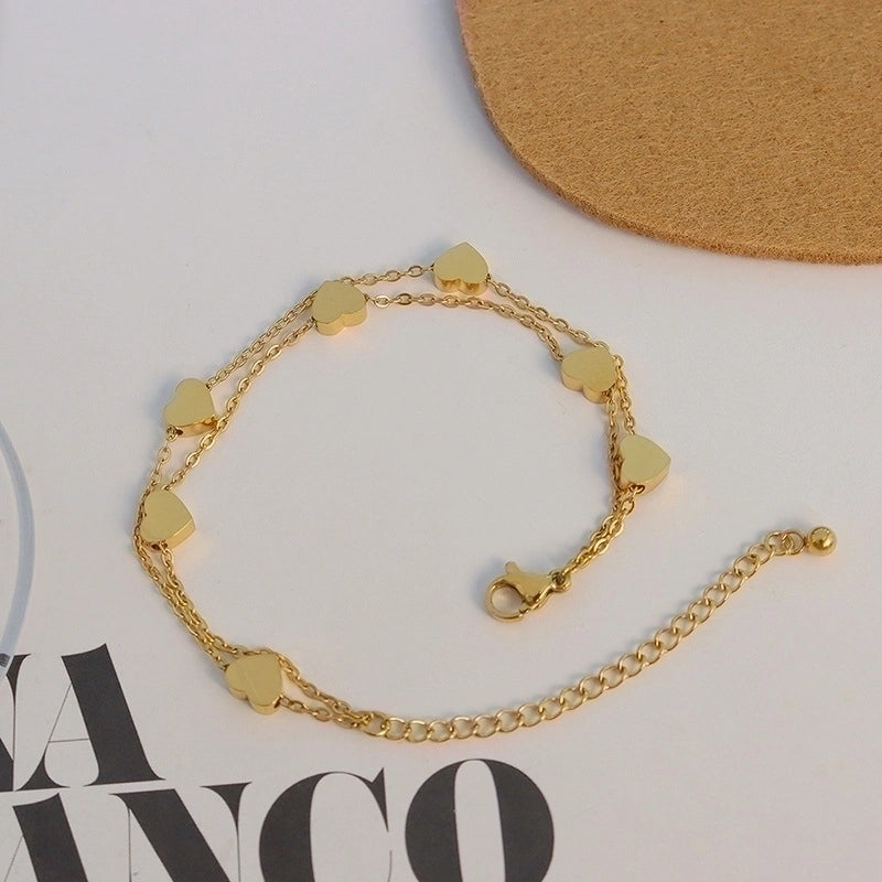 Fashion Heart 304 Stainless Steel 18K Gold Plated No Inlaid Bracelets In Bulk