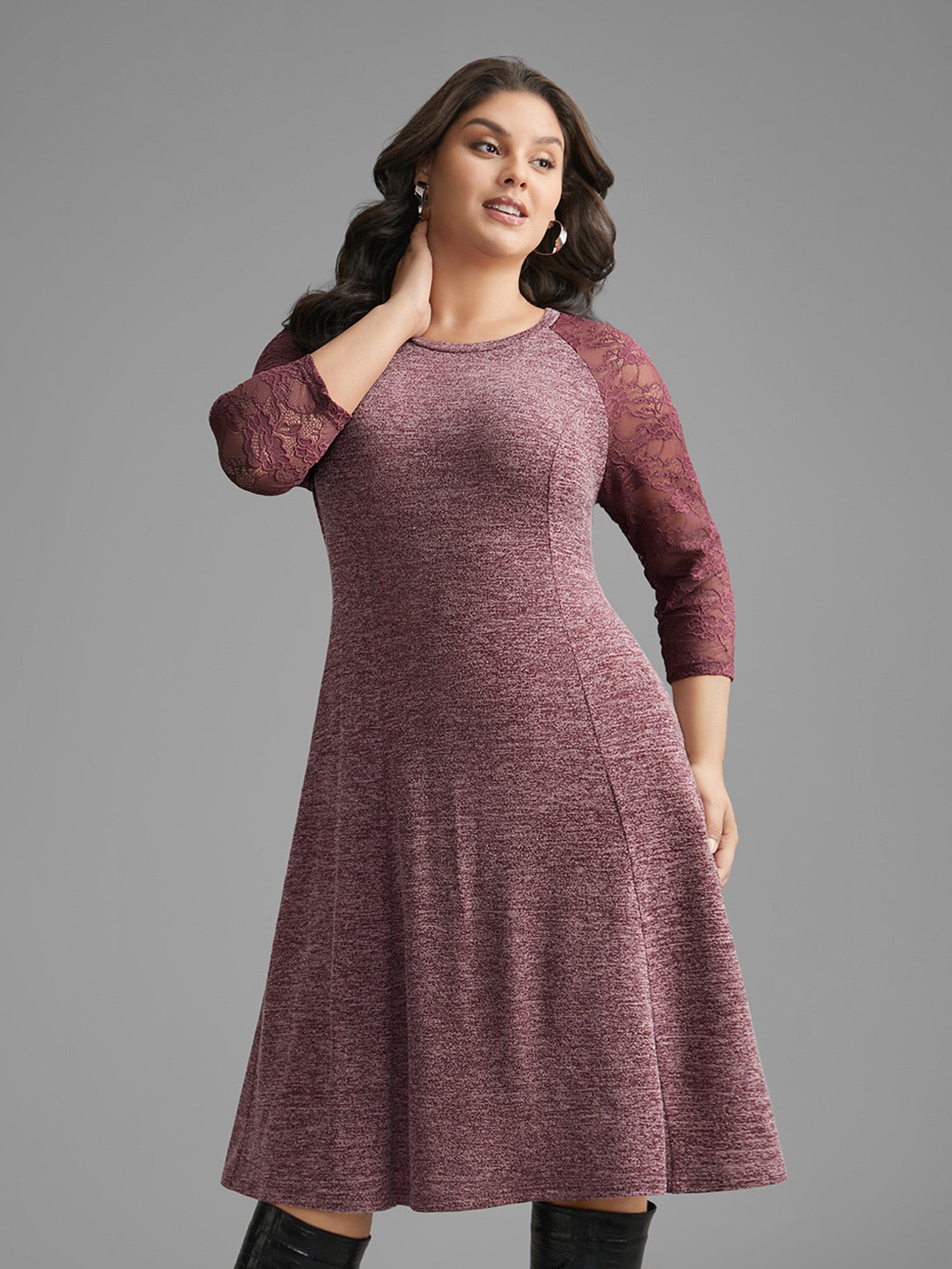 Heather Lace Patchwork Mesh Midi Dress