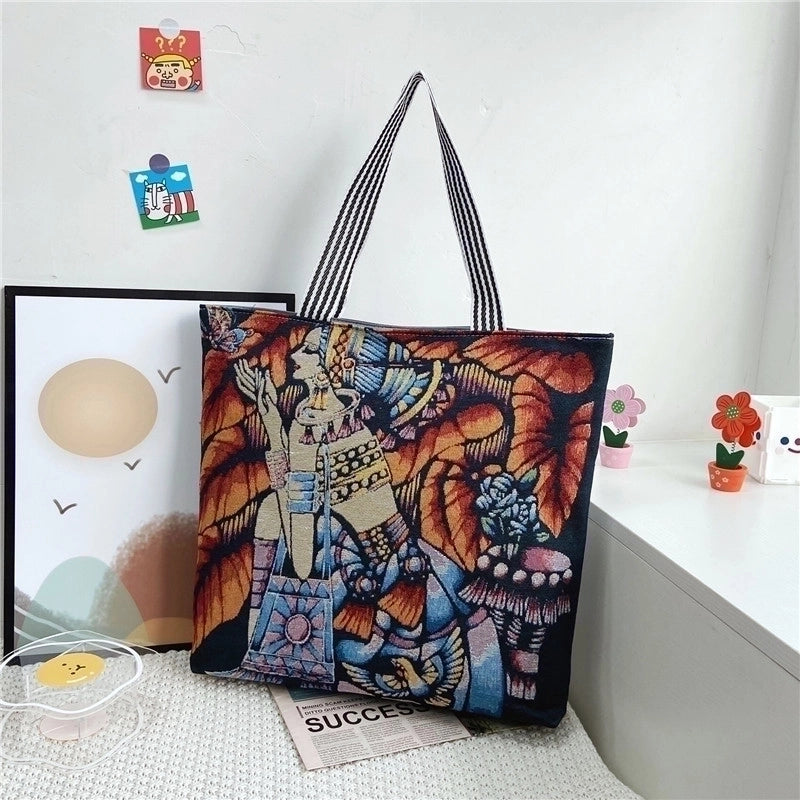 Unisex Vintage Style Portrait Plant Canvas Shopping Bags