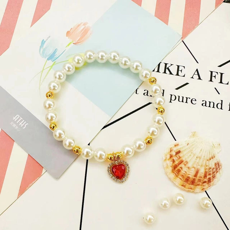 Sweet Imitation Pearl Heart Shape Pet Collar