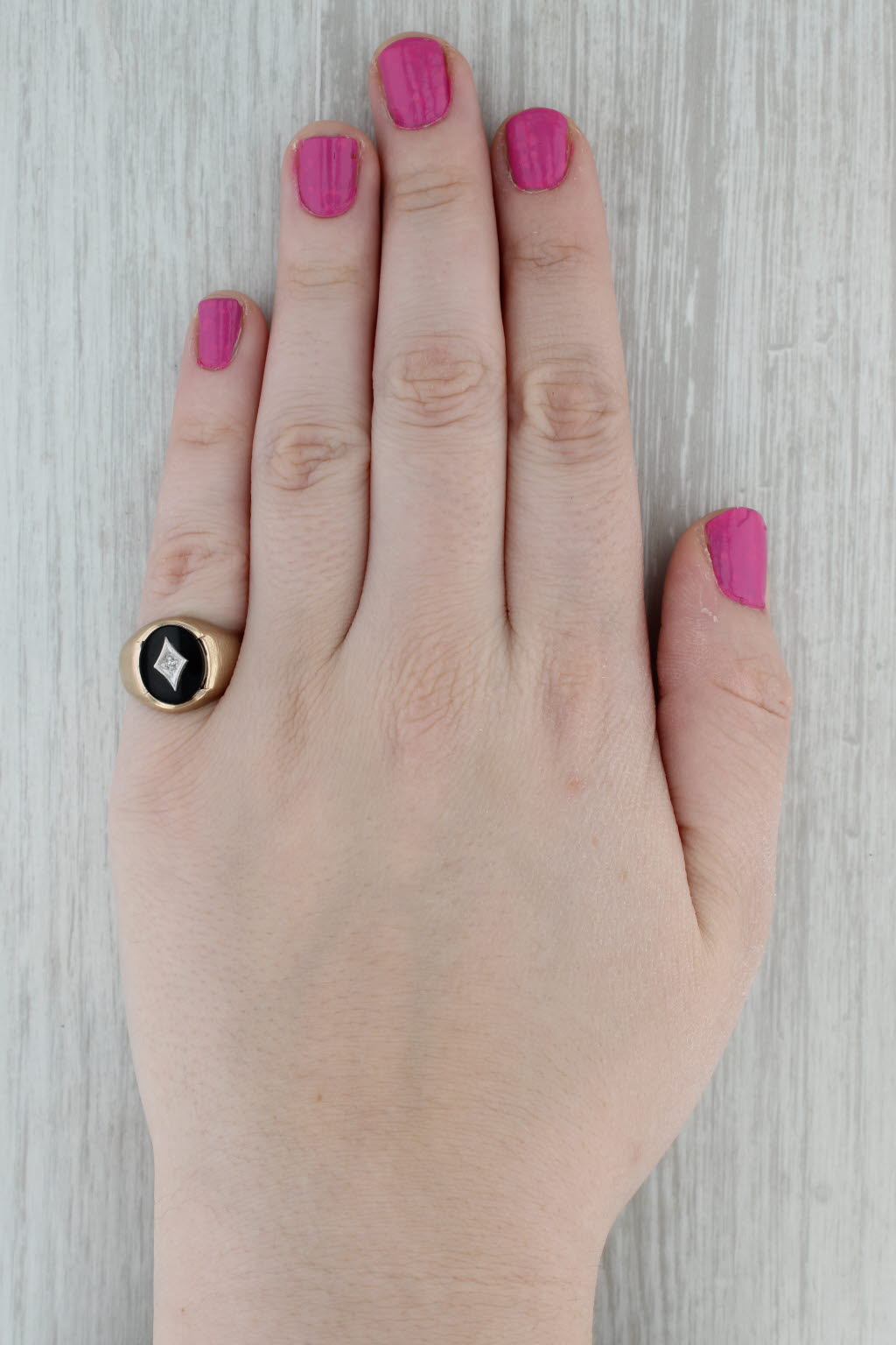 Vintage Onyx Diamond Signet Ring 10k Yellow Gold Size 7.5