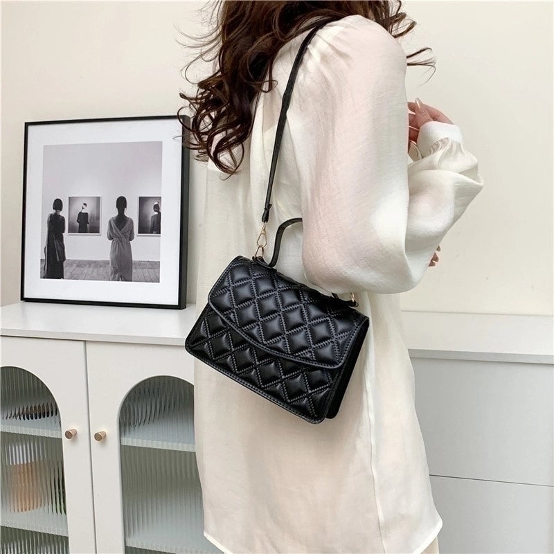 Women's Small Pu Leather Solid Color Elegant Classic Style Square Flip Cover Shoulder Bag Handbag Crossbody Bag