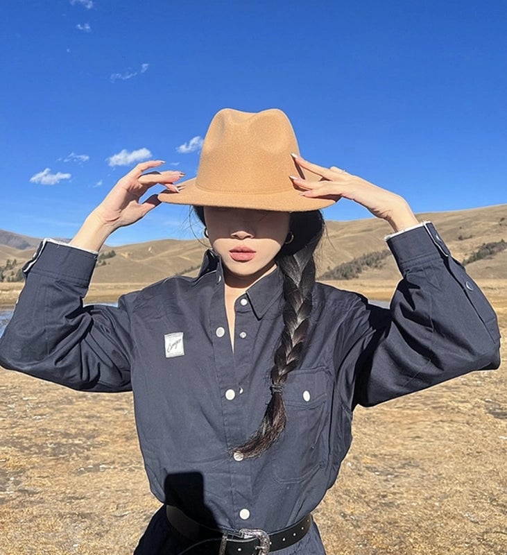 Autumn And Winter New Woolen Top Hat For Men And Women Couple Hat Big Brim Straight Hat Fashion Jazz Hat