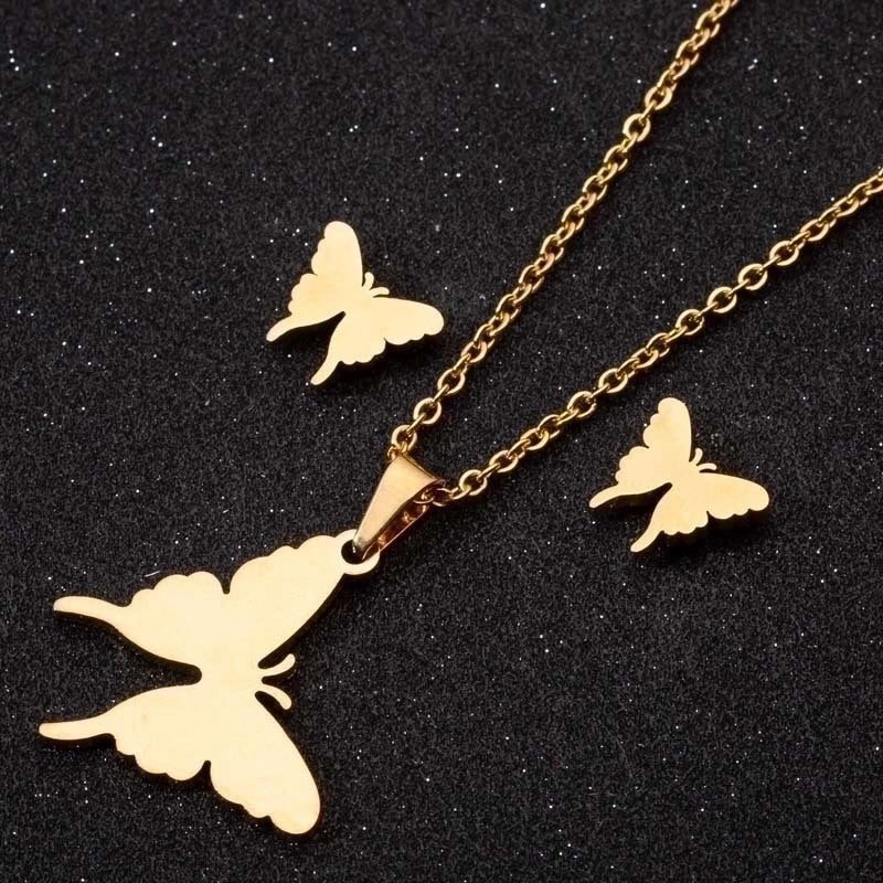 Minimalist Geometric Leaf Heart Shape Stainless Steel Plating Earrings Necklace 1 Set
