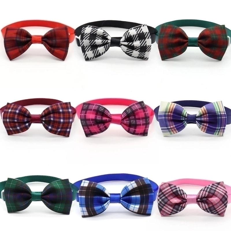 Fashion Pet Dog Cat Tie Collar Accessories Plaid Striped Pet Bow Tie