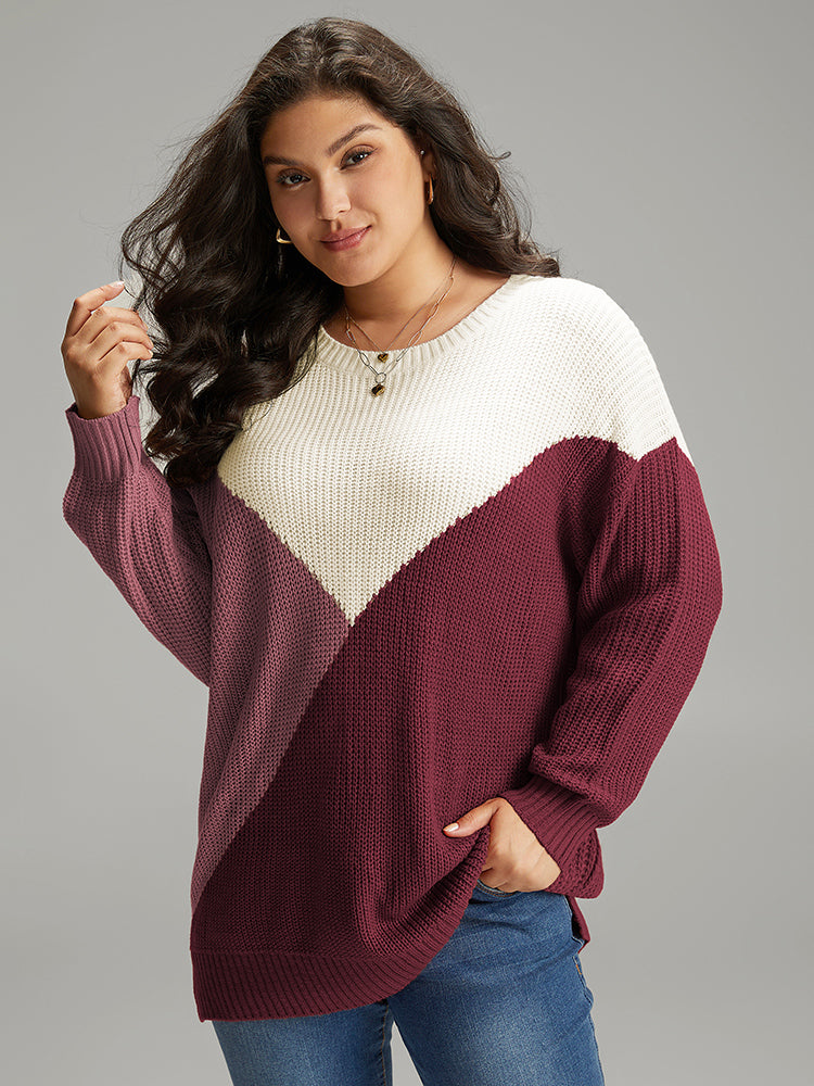Colorblock Split Side Drop Shoulder Pullover