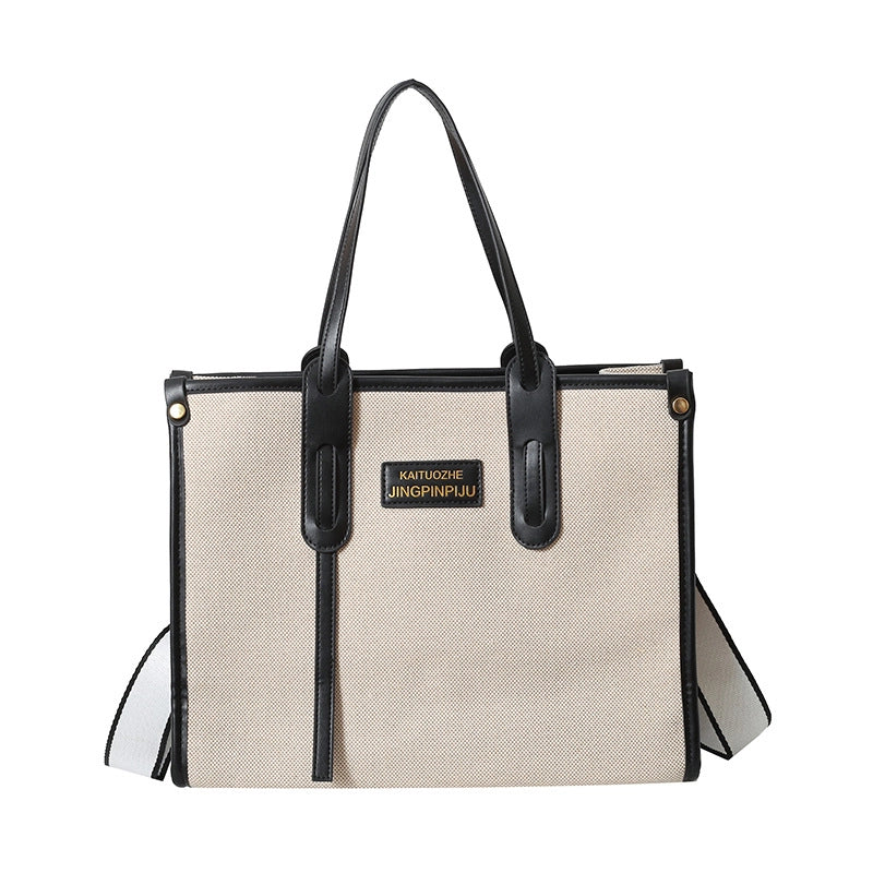 Women's Large Canvas Letter Elegant Square Zipper Tote Bag