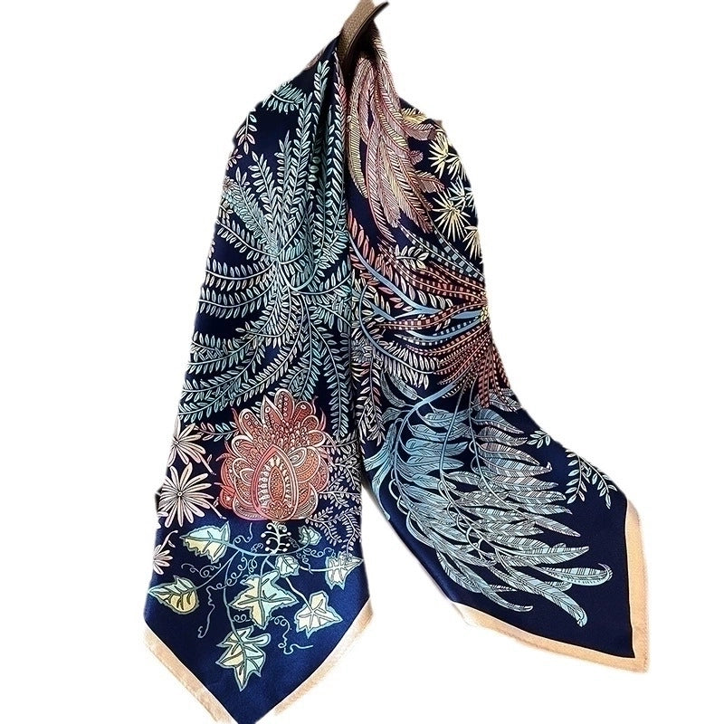 Women's Elegant Plant Silk Printing Silk Scarf