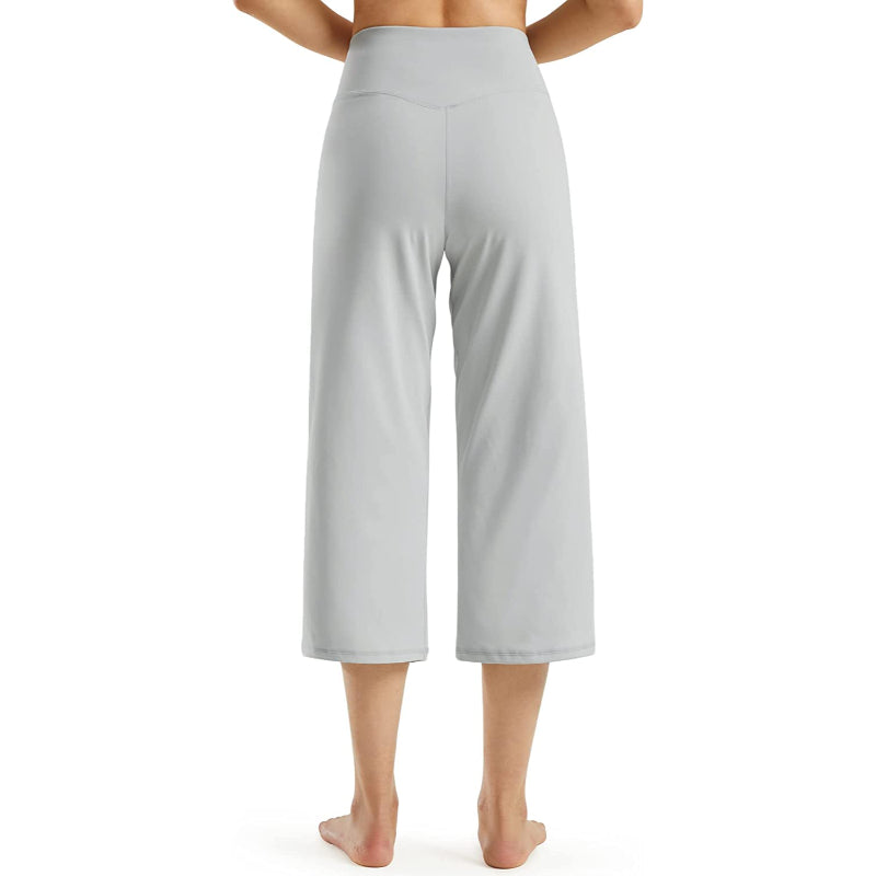 Women Wide Leg Yoga Capri High Waist Stretch Workout Sweatpants With Pockets Casual Straight Leg Pants