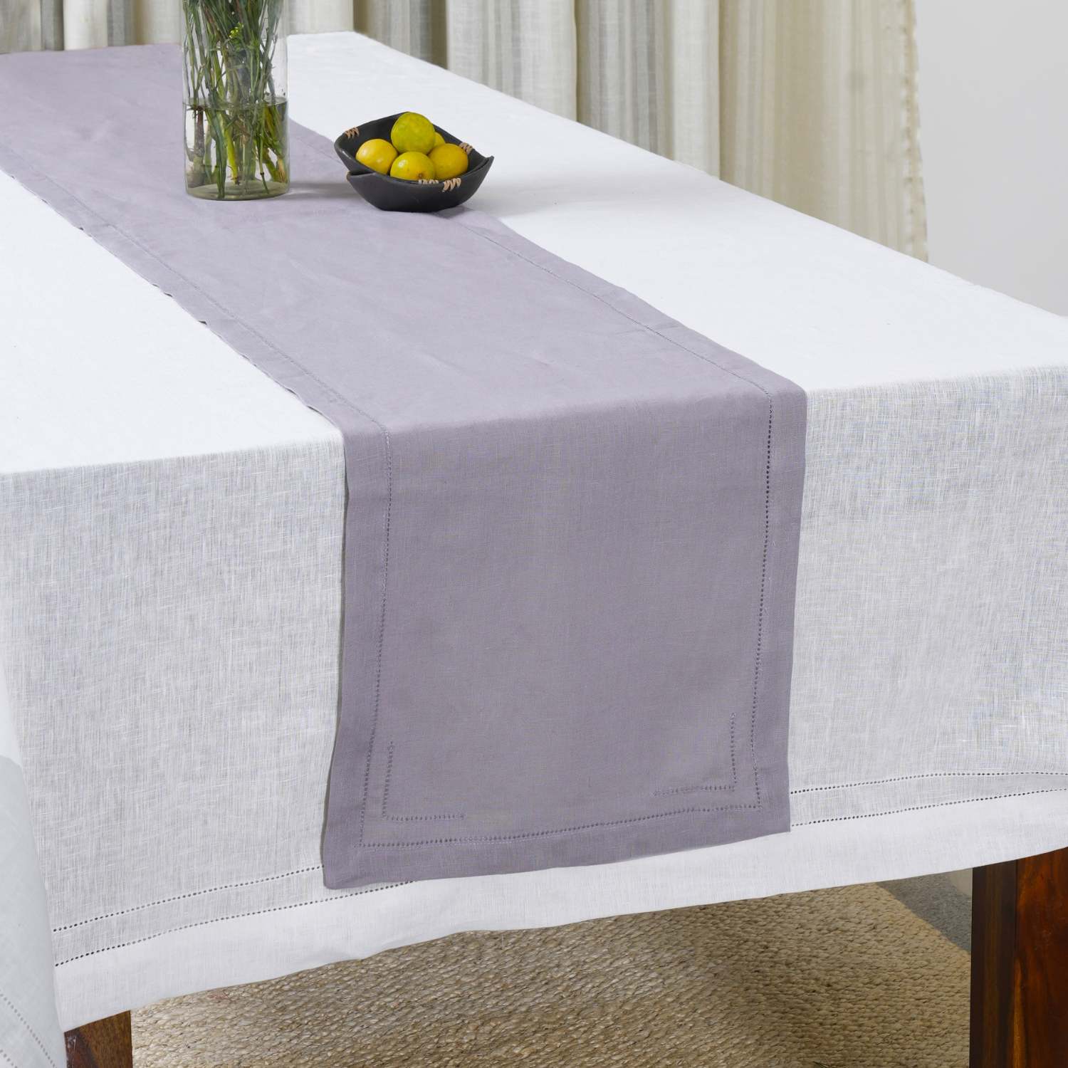 Lavender 100% Linen Incomplete Hemstitch Table Runner 72