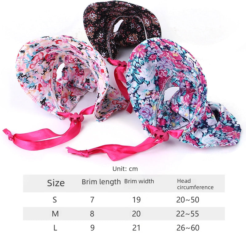 New Pet Floral Hat Cute Cat And Dog Vintage Poodle Hat Sunshade Lace-up Floral Pet Dress-up Hat