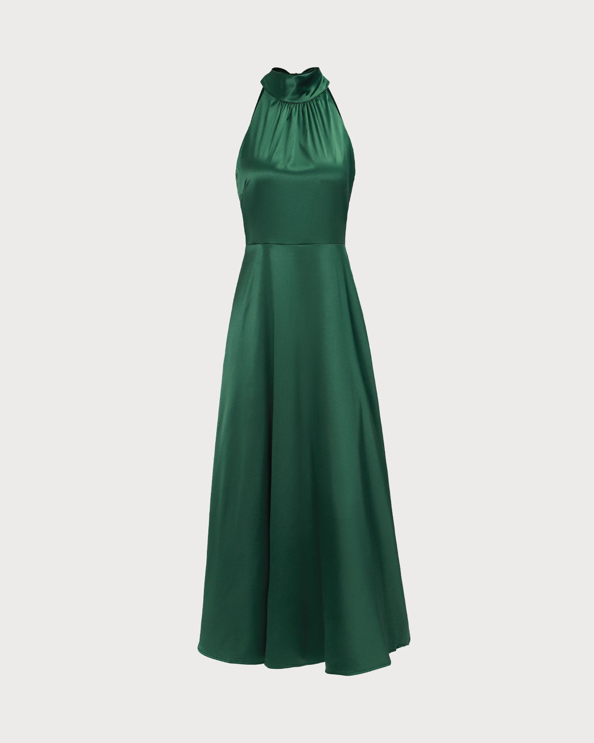 The Green Ruched Satin Maxi Dress