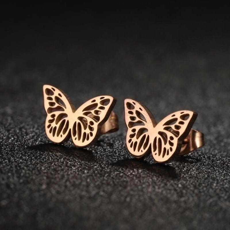 1 Pair Minimalist Butterfly Plating Hollow Out 304 Stainless Steel 18K Gold Plated Ear Studs