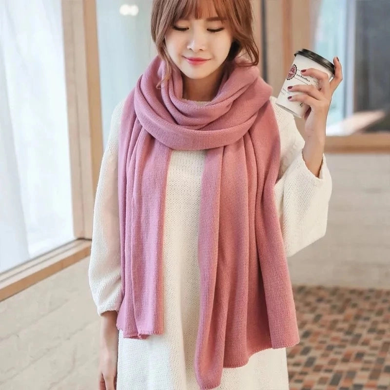 Winter Knitted Wool Scarf Cashmere Solid Color Fashion Shawl Warm Extended Scarf