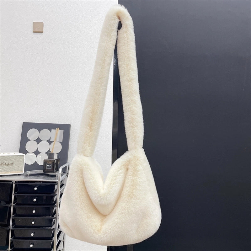 Women's Large All Seasons Plush Solid Color Streetwear Square Zipper Shoulder Bag