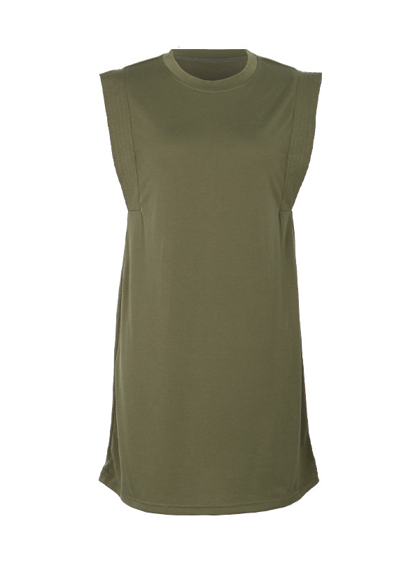 A-Line Loose Solid Color Split-Joint Round-Neck Mini Dresses