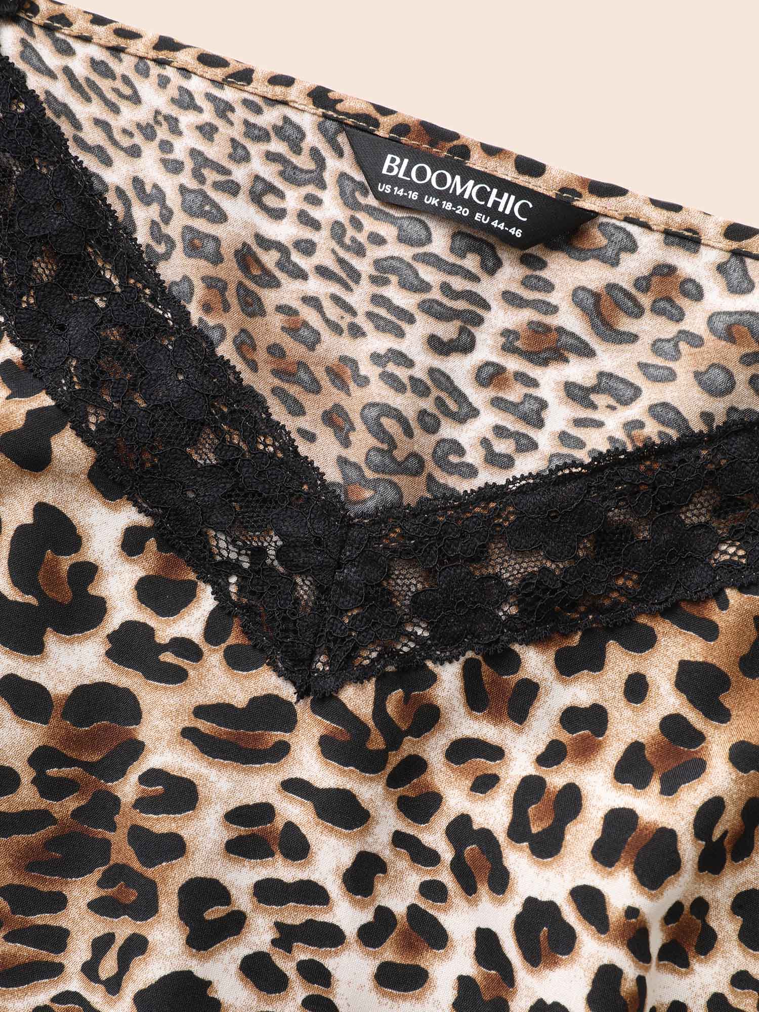 Leopard Print Lace Patchwork Slit Hem Dress