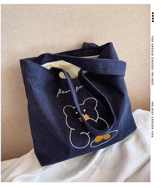 Women's Large Nylon Cartoon Bear Cute Square Open Shoulder Bag
