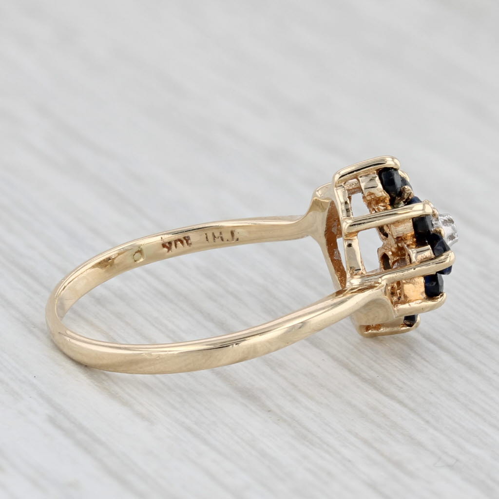 0.65ctw Blue Sapphire Diamond Flower Cluster Ring 10k Yellow Gold Size 6