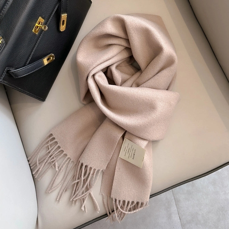 White Pure Wool Scarf Female Winter Student Warm Scarf New Versatile Tassel Narrow Scarf Couple