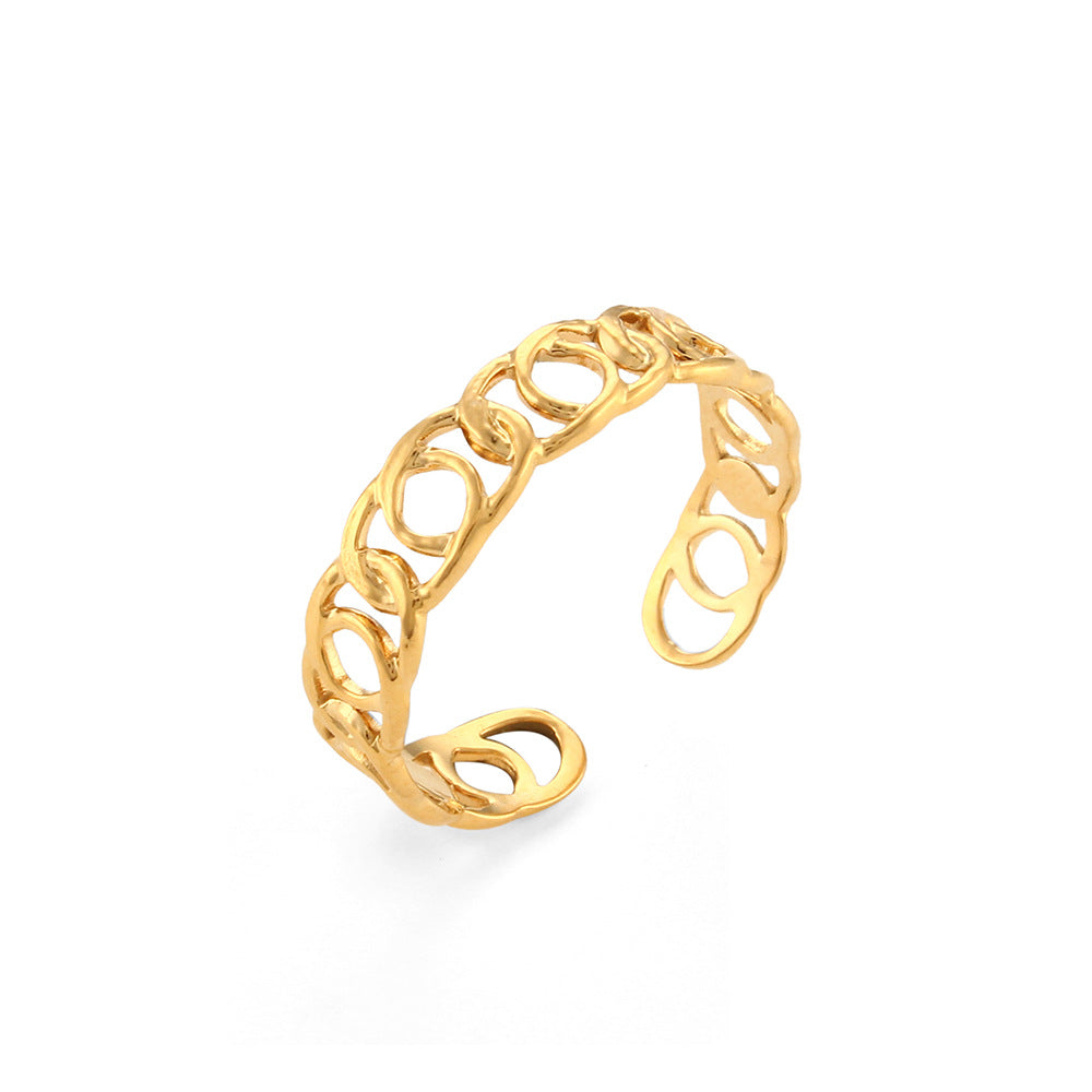 Women Fashion Stripe Geometric Stainless Steel 18K Gold Plated Rings