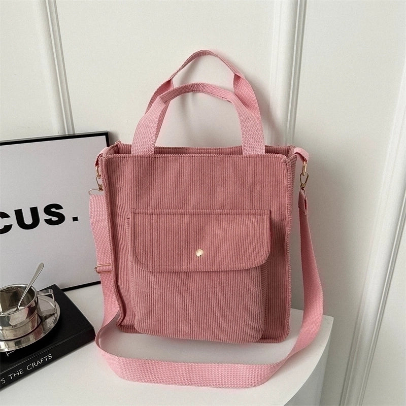 Women's Canvas Solid Color Preppy Style Zipper Handbag