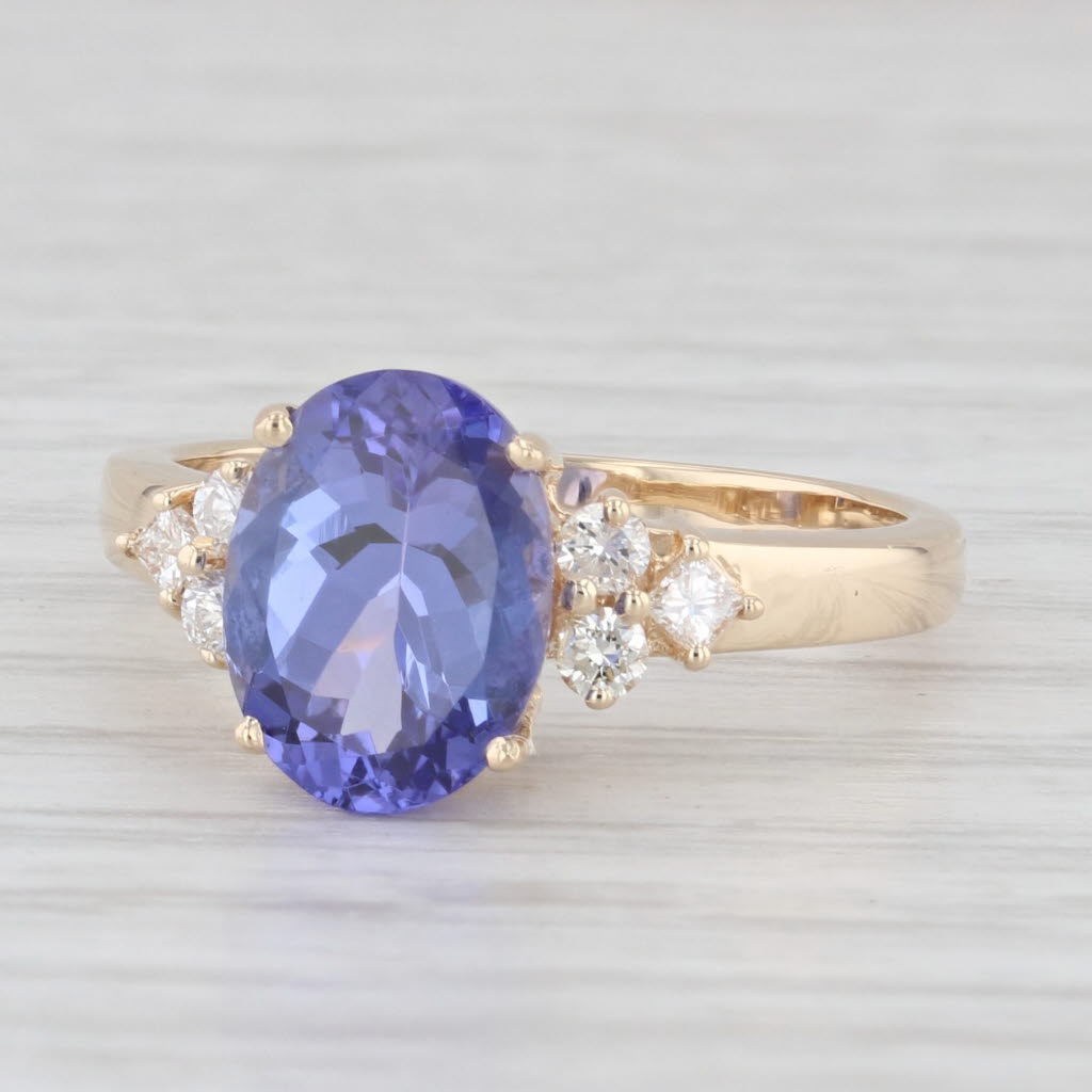 3.18ctw Tanzanite Oval Diamond 14k Yellow Gold Size 7 Ring