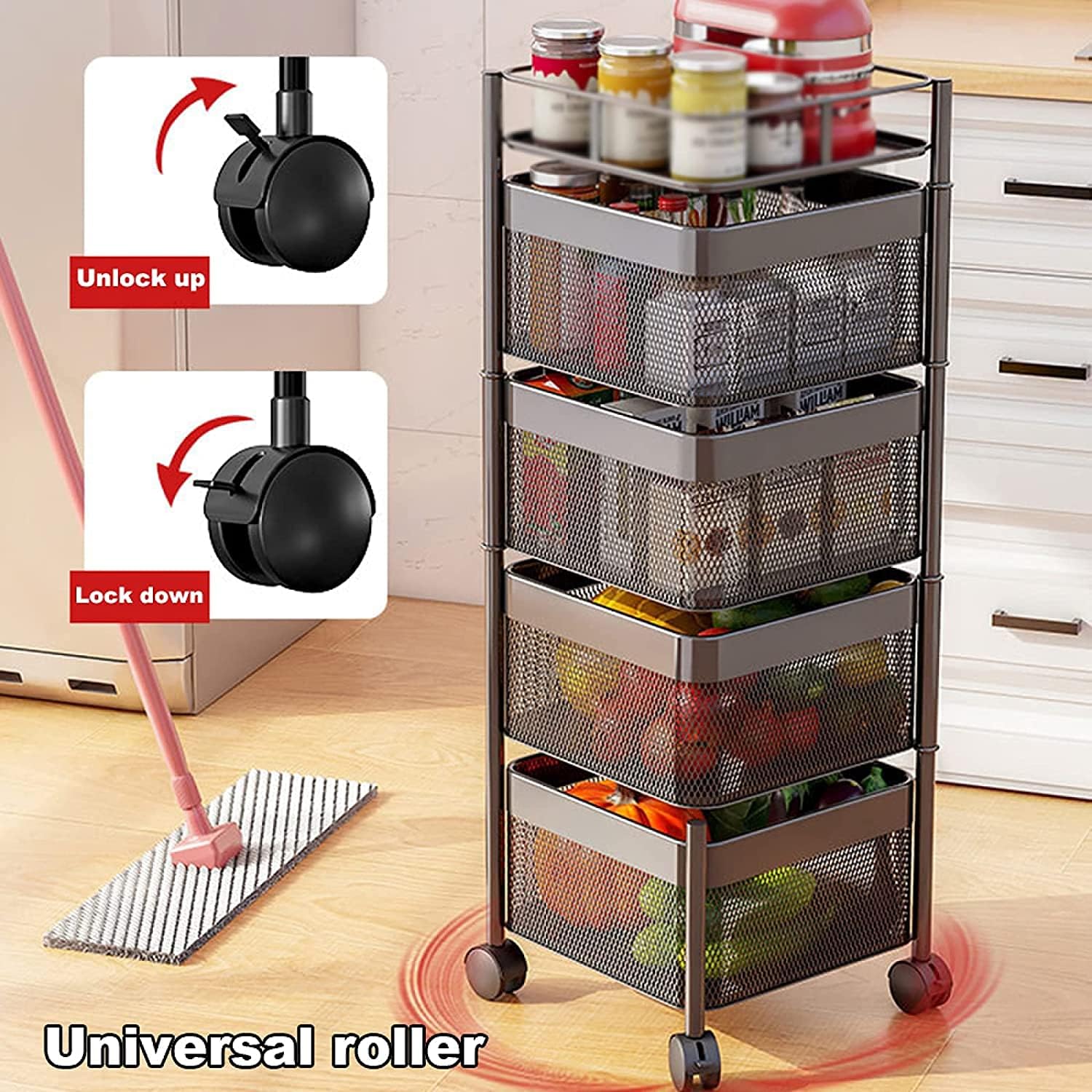 4 Layer Box Type Rotating Shelf. Rotating Kitchen Storage Rack Square
