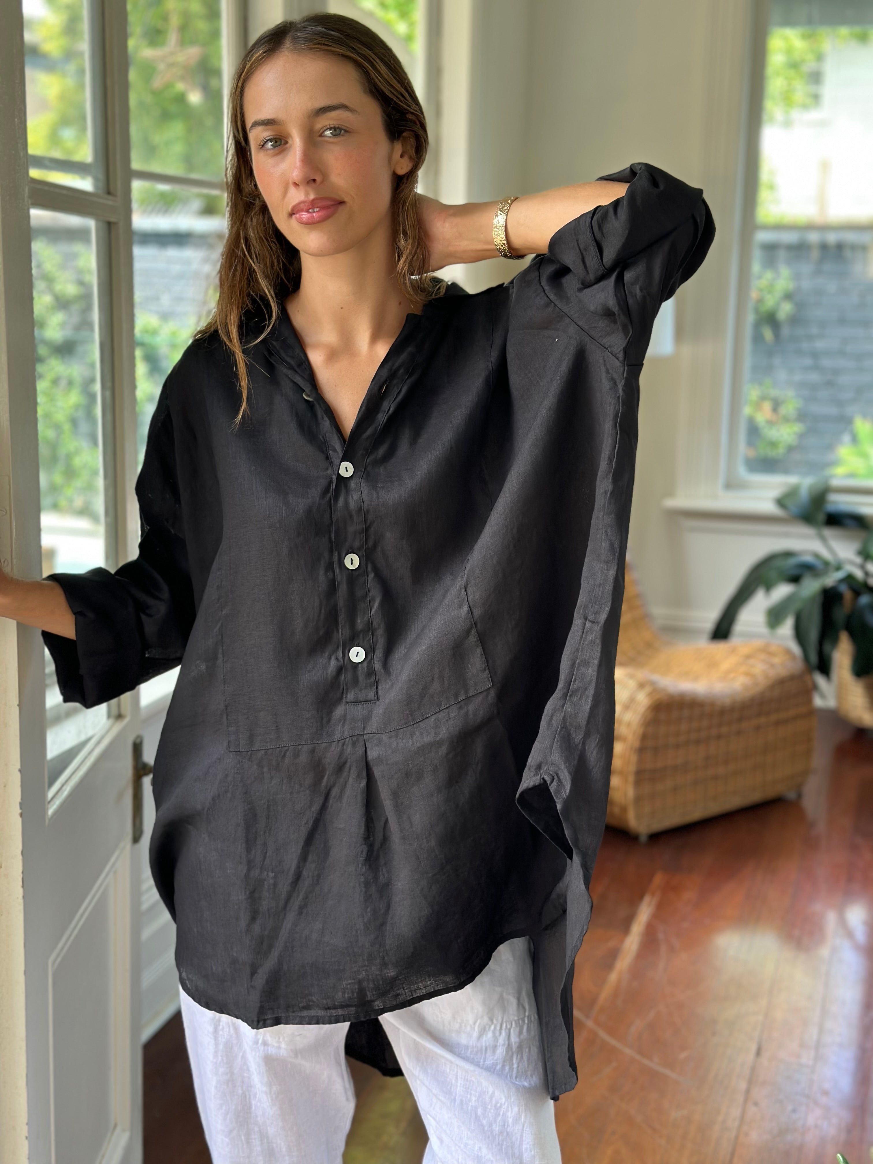 megan shirt - black linen