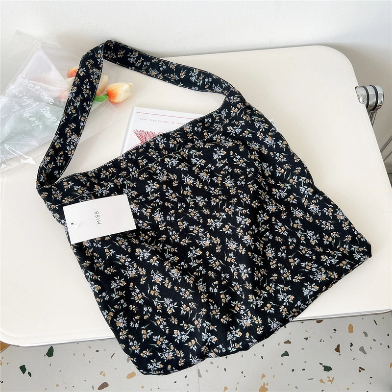 Women's Medium Canvas Flower Basic Classic Style Square Open Canvas Bag