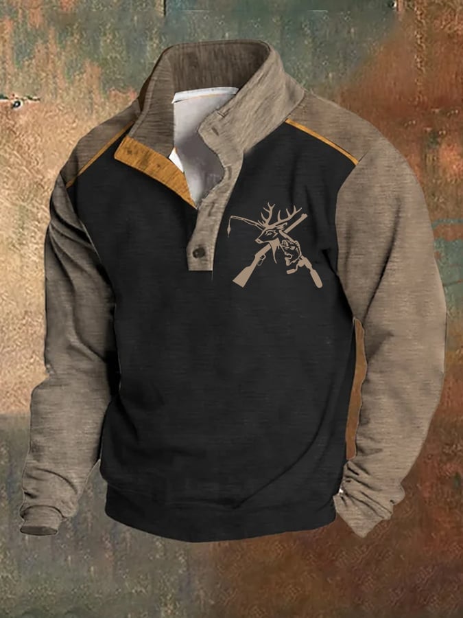 Men'S Retro Printed Buttons Casual Sweatshirt