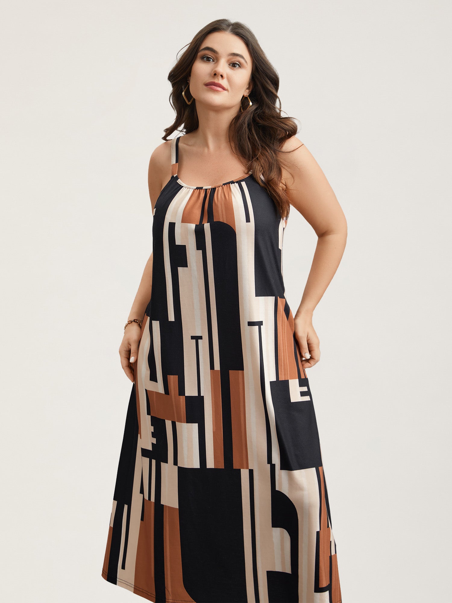 Abstract Print Pockets Cami Midi Dress