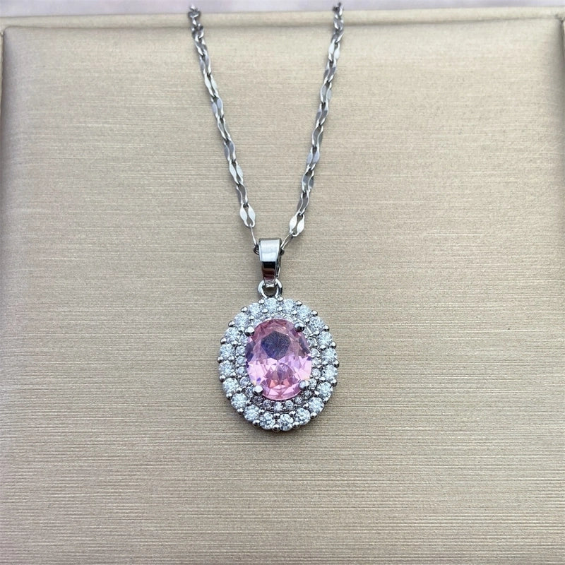 Vintage Style Geometric Stainless Steel Plating Inlay Zircon Pendant Necklace