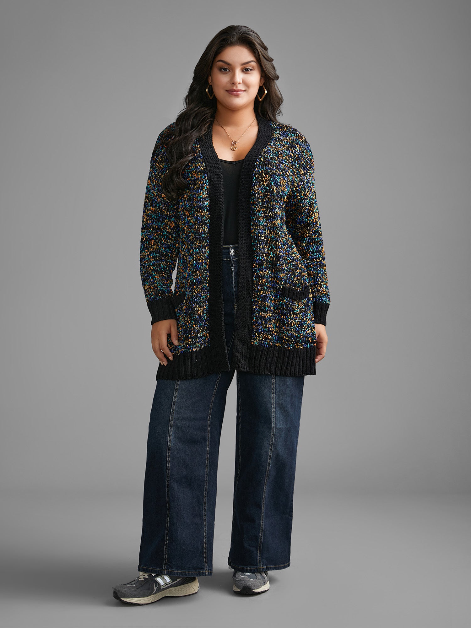 Twinkling Lights Contrast Hem Pockets Cardigan