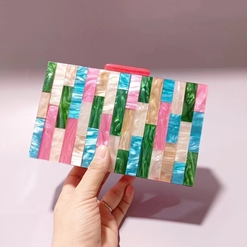 Rose Red Blue Arylic Color Block Evening Bags
