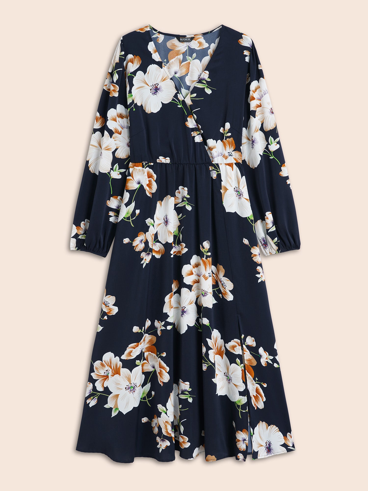 Bloom Dress - Floral Lantern Sleeve Pocket Split Surplice Neck Flutter Maxi Dress