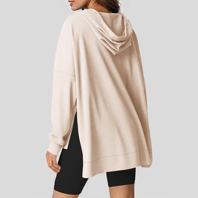 💥Hot Sales - 49% OFF✨Women's Casual Long Sleeve Waffle Knit Hoodie with Side Slits