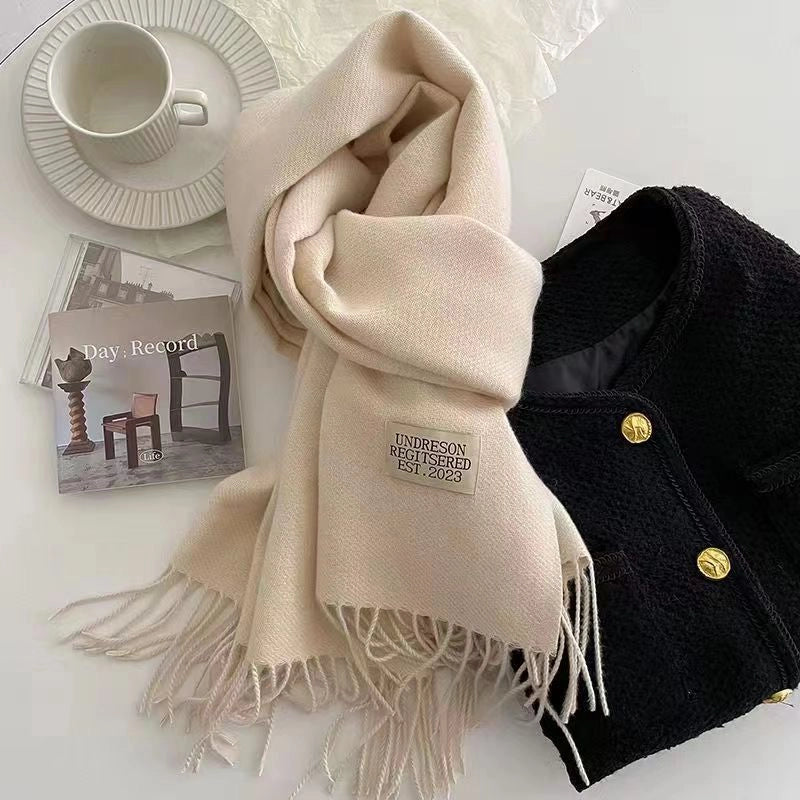 Solid Color Double-sided Tassel Scarf For Women Autumn And Winter New Warm Cashmere-like Scarf Thickened Student Shawl