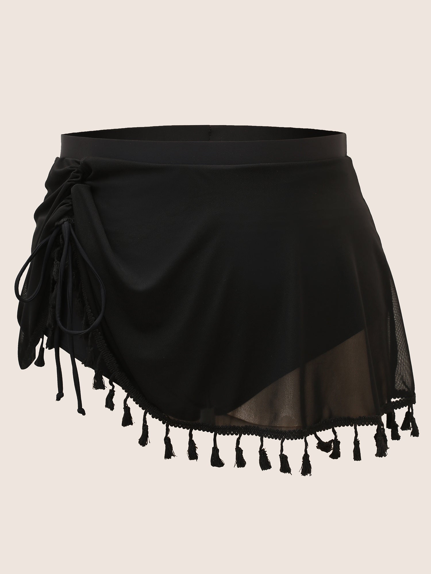 Plain Tassel Trim Elastic Waist Swim Bottom