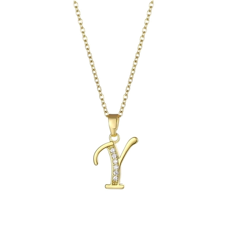 Stainless Steel Titanium Steel 18K Gold Plated Fashion Plating Inlay Letter Zircon Pendant Necklace
